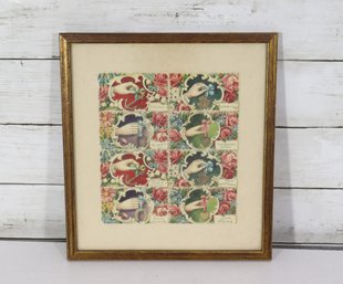 Framed Decorative Art Nouveau Style Print Floral Pattern 11.5 X 10.5