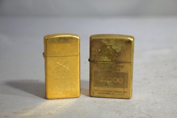 Pair Of Gold Tone Zippo Windproof Lighters