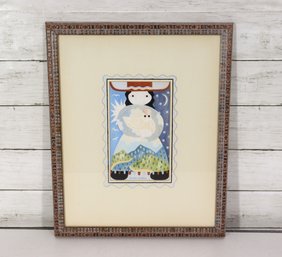 1990 Durga Framed Art Print  Whimsical Folk Style  16.5' X 13.5'