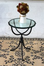 Cast Iron Side Table With Circular Glass Top