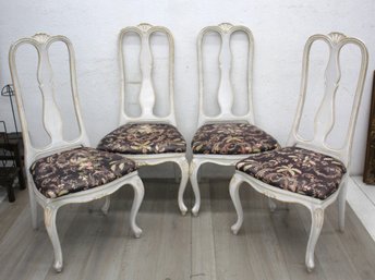 Set Of 4 Vintage French Provincial Dining Chairs - White Painted Finish, Reupholstery Needed