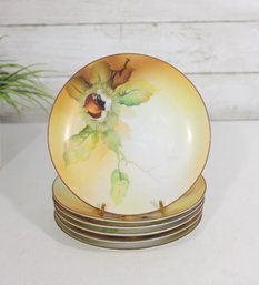 Set Of Hand Painted Nippon Floral Plates  Gold Rim, Chestnut Motif  6 Diameter