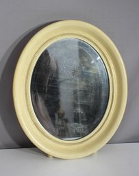 Vintage Oval Table Top/Wall Mirror  18' X 14.5'  Distressed Cream Finish