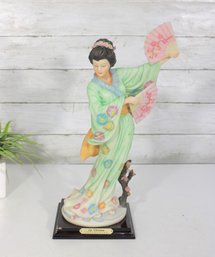 La Verona Oriental Lady Resin Figurine 15' Tall  Geisha With Fans On Wooden Base