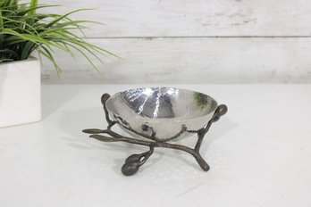 Michael Aram Black Orchid Nut Bowl  Hammered Metal With Sculptural Base  5 Dia