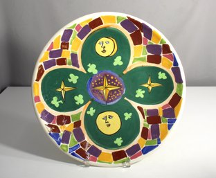 Unique Hand-Painted Ceramic Plate By Keyes - 17' Round