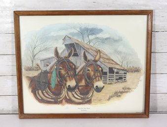Limited Edition Framed Print  Draft Horses & Barn Scene  Leslies Art  17.5' X 21'