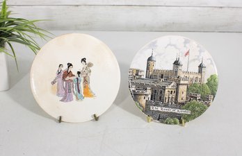 Pair Of Decorative Plates  Asian Figural Scene & Tower Of London  6' Display Plates
