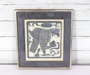1963 Framed Eagle Artwork  Chickin Itz, Mexico  Signed B. Harvey  12.5' X 11.5'