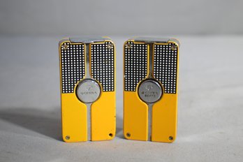 Pair Of 3 Torch Jet Blue Flame Cigar Lighter Design W/Punch Yellow/Black