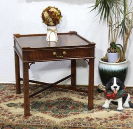 Baker Furniture Mahogany Accent Table With Drawer And Cross-Stretcher Base