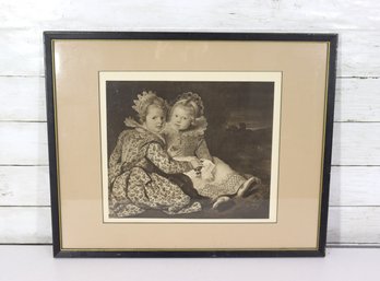 Framed Antique-Style Portrait Print Of Children  Period Costume  16.5' X 20.5'