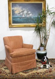 Vintage Skirted Accent Chair With Textured Upholstery