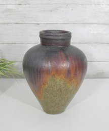 Art Pottery Vase  Drip Glaze Earth Tone Finish  Signed  10' H