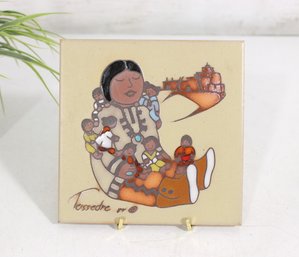 1984 Cleo Teissedre Signed Art Pottery Tile  Native American Mother & Child Scene  6'