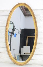 Vintage Oval Gold Gilt Wall Mirror W/ Ornate Floral Frame  39' X 20.5'
