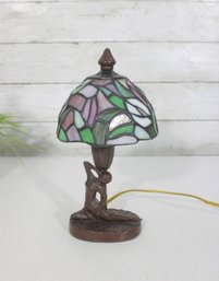 Vintage Art Nouveau Style Tiffany-Style Stained Glass Table Lamp 10' Tall  Figural Base