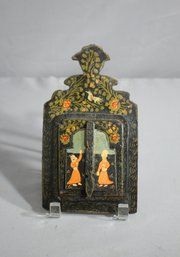 Antique Hand Painted Wood Black Lacquer Wedding Mirror--9' X5'