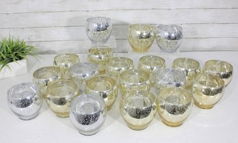 Lot Of Mercury Glass Votive Candle Holders 4.5 Tall  Gold & Silver Speckled  Wedding/Event Dcor