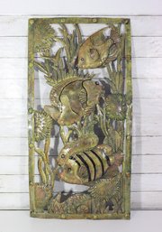 Large Metal Wall Art Panel  Tropical Fish & Coral Reef Scene  34.5' X 17.5'