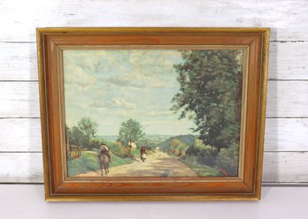 Framed Impressionist-Style Landscape Painting  Country Road Scene  15' X 19'