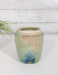 Art Pottery Vase  Crystalline Style Blue Floral Glaze  5' H