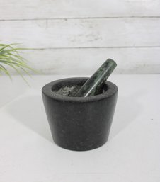 Stone Mortar & Pestle Set  Black Bowl With Green Marble Pestle  4.5 Dia