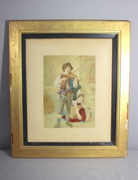 Vintage Framed Reproduction Color Print Post-renaissance Busking Couple