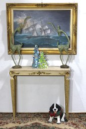 Marble-Top Console Table With Gilded Finish