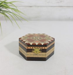 Hexagonal Mosaic Mirrored Trinket Box  Hinged Jewelry Box W/ Red Velvet Interior  2 X 4'