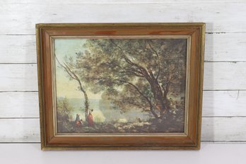 Framed Romantic Landscape Print  Figures Under Trees  Scenic View  15' X 19'
