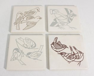 Set Of 4 Vintage Mosaic Co. Ceramic Bird Tiles  Mid Century Modern Trivets/Wall Art  6'