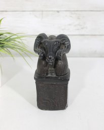 Vintage Egyptian Amun Ram Head Bookend  Black Stone Carved Sculpture  6.5' H