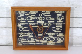 Framed Nautical Knot Board Display  Maritime Rope Knots & Ships Wheel  14' X 18'