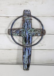 Signed Studio Pottery Wall Cross  Celtic Style Ring Cross  Handcrafted Ceramic  12 X 7'
