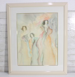 Large Framed Abstract Figurative Art Print  Watercolor Female Figures  39' X 32.5'