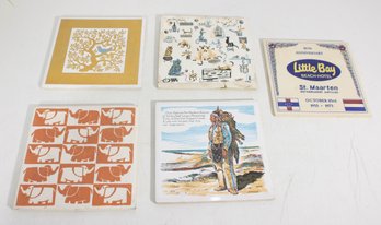 Lot Of 5 Vintage Decorative Ceramic Tiles  Mid Century Designs, Travel & Figural Themes  6'