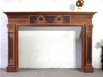 Antique Victorian Wood Fireplace Mantel With Hand-Carved Details