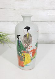 Chinese Hand Painted Porcelain Vase  Famille Verte Style Figural Scene  10' H