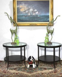 Pair Of Modern Glass Top Round End Tables