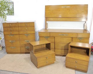 Vintage Albert Full-Size Bedroom Set  Dresser, Chest & (2) Nightstands  Mid-Century Style