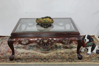 Ornate Mahogany Glass-Top Coffee Table