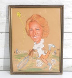 Vintage Tennis Caricature Portrait Signed Trey 85  Framed Cartoon Artwork  17' X 13'