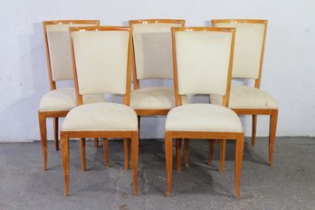 Set Of 5 French Dining Chairs In Walnut And Fabric-(Ideal For Reupholster )