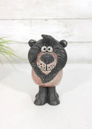 South Africa Crazy Clay Raku Pottery Lion Figurine  Hand Crafted  6.5 H