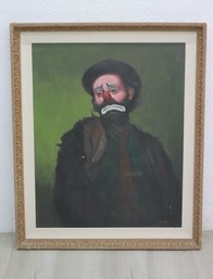 Framed Bob Gee Original Oil On Canvas Portrait Of Super Sad Passive-Aggressive Clown, Signed & Dated '73