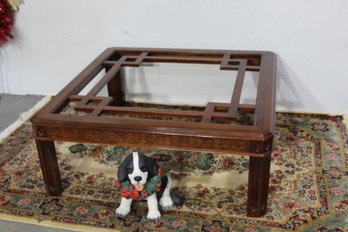 Hand-Carved Wooden Coffee Table With Glass Top