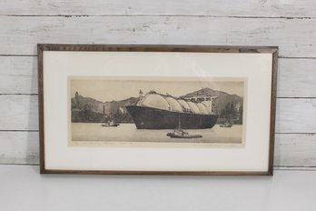 1979 Brian Williams Signed Etching  The Aries Leaving  3/100  Framed Maritime Print
