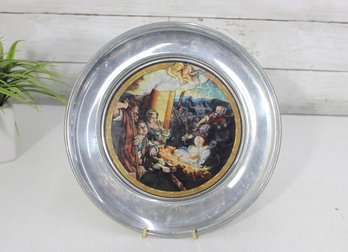 1997 Oh, Holy Night Pewter & Stained Glass Plate  U.S. Historical Society Christmas Collector Plate  9.5'