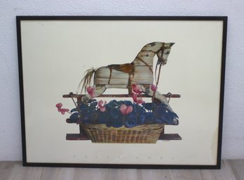 Vintage Framed Nancy Noel Rocking Horse , Lithograph